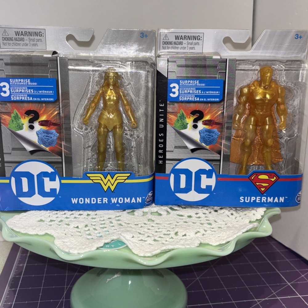Spin Master DC Heroes Unite Super Rare GOLD WONDER WOMAN & SUPERMAN Comic Figure